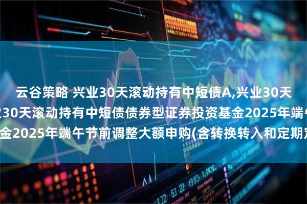 云谷策略 兴业30天滚动持有中短债A,兴业30天滚动持有中短债C: 兴业30天滚动持有中短债债券型证券投资基金2025年端午节前调整大额申购(含转换转入和定期定额投资)公告